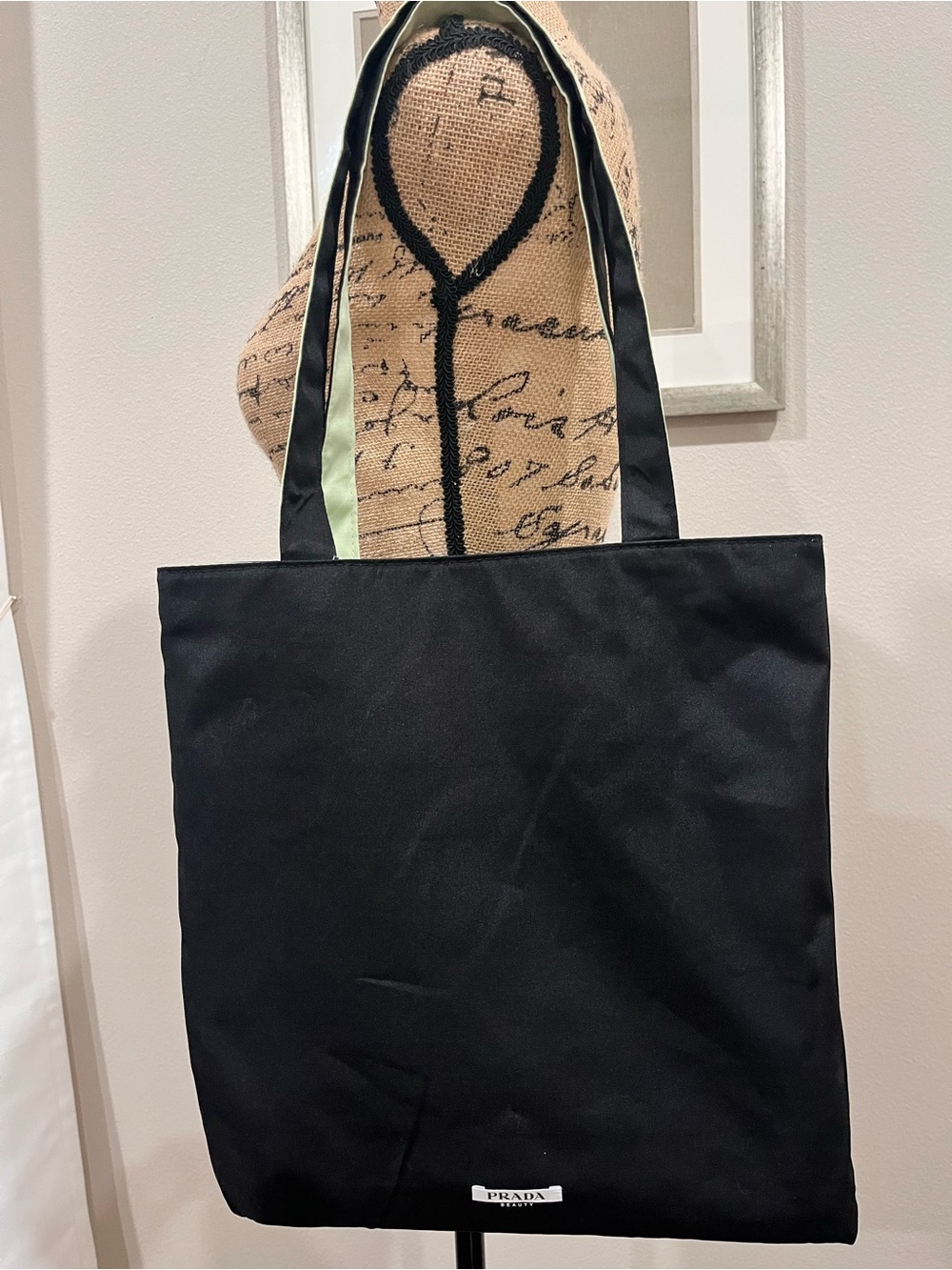 Prada Beauty Shoulder Tote Shopping Bag Reversible Mint & Black